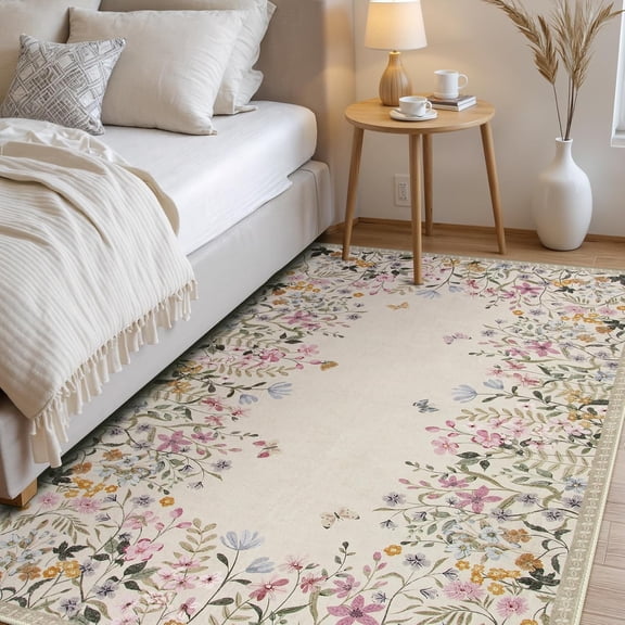 5'x7' Beige Floral Area Rug