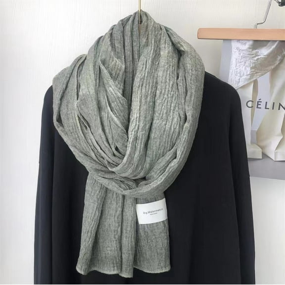 Versatile Fluffy Soft Solid Color Cotton Linen Scarf for Women Winter Patchwork Wrinkled Edge Large Shawl
