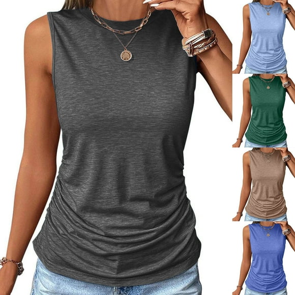 Jinhomg Women's Tank Tops Lightweight Comfy Sleeveless Crew Neck Tee Shirts Summer Solid Color Casual Tanks Loose Fit Basic T Shirts Holiday Clearance Sale Light Blue M