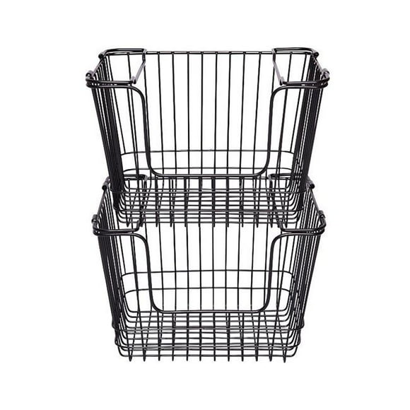 Baum 2A008K Wire Stacking Baskets with Fold Down Ear Handles - Set of 2 - Small