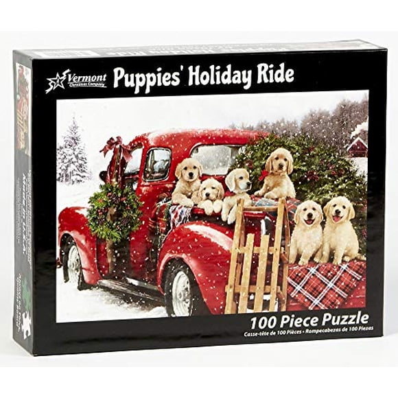 Cachorros Holiday Ride - Rompecabezas para niños (100 piezas) Vermont Christmas Company Vermont Christmas Company