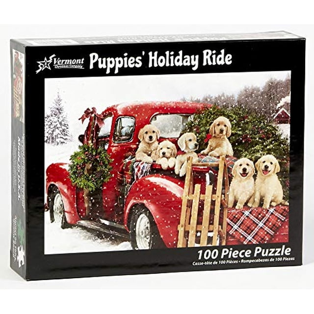 Cachorros Holiday Ride - Rompecabezas para niños (100 piezas) Vermont Christmas Company Vermont Christmas Company