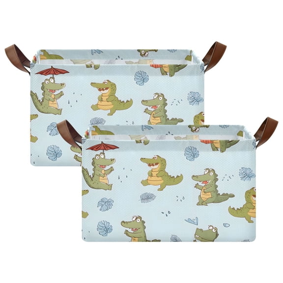 Rectangle Storage Basket with Handles Green Crocodile Collapsible Storage Bin Large Storage Bins Decorative for Clothes Toys Bedroom