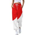 thumbnail image 1 of Women's Color Block Sports Pants, Elastic Drawstring Waist Casual Trousers, Side Pocket Jogger Pants, Soft Comfortable Athletic Wear, Colorful Pattern Lounge Pants Red XXXL, 1 of 9