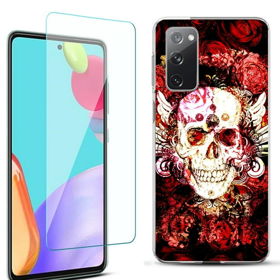 Slim-Fit Protective Phone Case for Samsung Galaxy S20 FE 5G Fan Edition, with Tempered Glass Screen Protector, by OneToughShield ® - Rose Skull