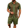 thumbnail image 4 of EliteGoogv Mens Outfit Set Casual Button Down Shirt And Shorts Two Piece Suit For Men Summer Beach Vacation Matching Set Army Green L, 4 of 8