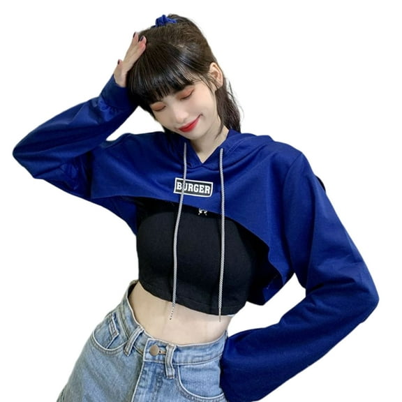 Yokua Women Long Sleeve Cropped Super-Crop Top Hoodies Sweatshirt Aesthetic Punk
