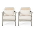 thumbnail image 3 of FFZ (Set Of 2) Outdoor Acacia Wood Patio Club Chair, Patio Furniture,Cream Cushion, 3 of 6