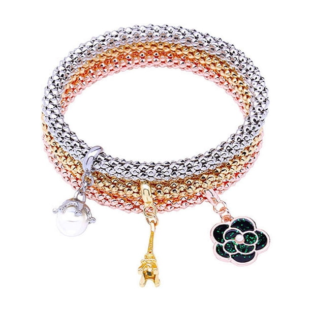3 pulseras multicapa con dijes únicos y retráctiles para graduación, fiestas informales, compromisos, mujeres, niñas, familias y parejas Pulsera de goteo