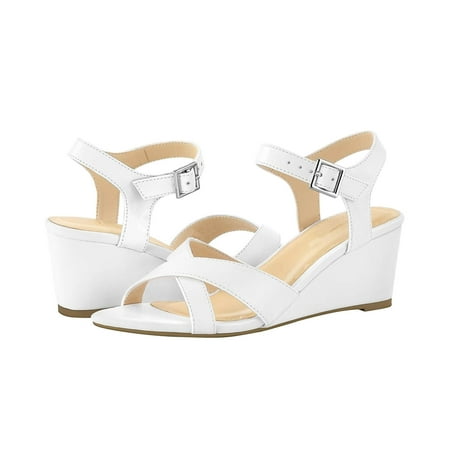 

AXXD White Wedge Sandals for Women 7.5 Summer Solid Color Round Toe Heel Buckle Suede Fish Mouth Roman Sandals Shoes