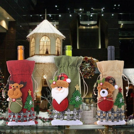 

Feltree Christmas Clearance Ornaments Wine Bottle Set Plaid Linen Bottle Decorated Champagne Bag