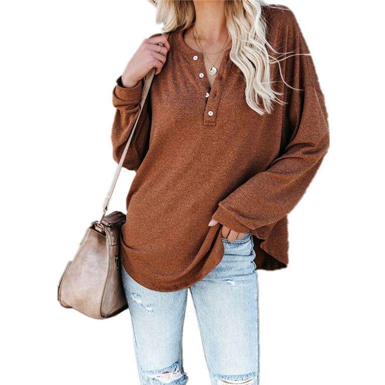Scyoekwg Womens Long Sleeve Shirts Fall Going Out Tops Square-Neck Classic  Solid Color Ladies Tops Pullover Long Sleeve Tunic Shirt Casual Tunic Tops