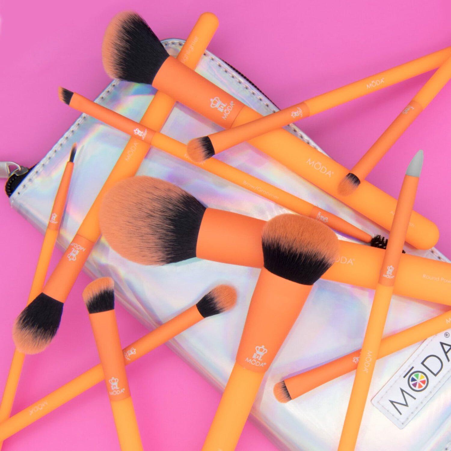 Moda Brush Totally Electric Neon Orange Full Face 13pc Makeup Brush Set