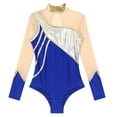 thumbnail image 2 of YONGHS Womens Gymnastics Leotard Mock Neck Long Sleeve Figure Ice Skating Bodysuit Jumpsuit Blue L, 2 of 7