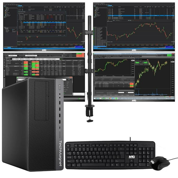 Restored TechMagnet HP Trading Desktop PC,Intel Core i5 9th Gen,16GB RAM,512GB SSD + 4TB HDD,4 New 27â€ LED Monitors,2 Network Cards,Trading Platform Support,MTG Keyboard Mouse Win 11