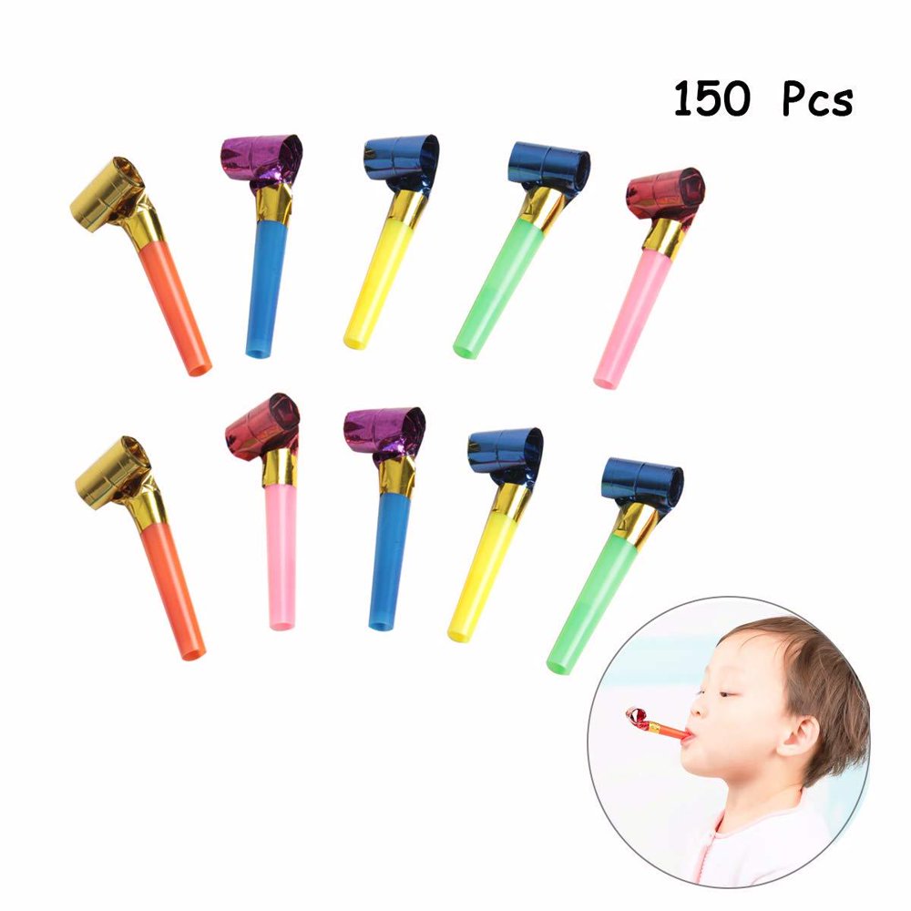 SBYURE 150 Pcs Musical Blow Outs, Party Horns Noisemakers Blowouts