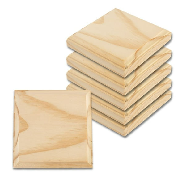 6pc Unfinished Wood Square Plaques - for Craft Projects - Factory Direct Craft