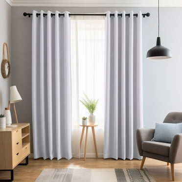 PrimeBeau Noise Reducer, Energy Saving, Light Blocking Blackout Curtains, 52 x 96-Inch, Bleached White, 2 Panels