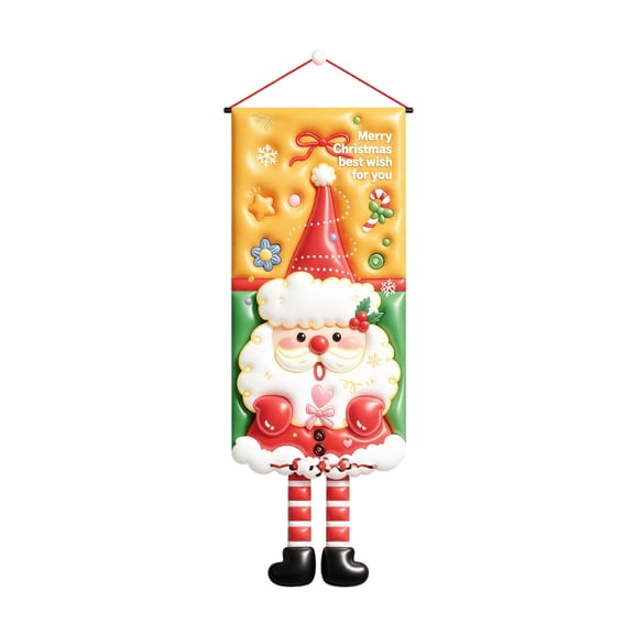 Door Decorations Hanging Colorful 3D Puffy Santa Christmas Fabric Banner for Front Entryway Indoor Home Holiday Decor 1 Piece