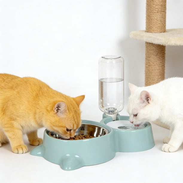 Cuenco de acero inoxidable para gatos con dispensador automático de agua, comedero para mascotas 2 en 1, bebedero de gravedad limpio e infalible para mascotas pequeñas y medianas. Cuenco de plástico p