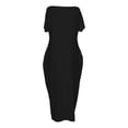 thumbnail image 5 of Women's Casual Loose Fit Round Neck Short Sleeve Solid Color Everyday Dress Comfortable Relaxed Outfit for Spring Summer Fall Womens Casual Trendy Midi Dresses, 5 of 5
