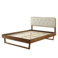 thumbnail image 3 of Platform Bed Frame, Queen Size, Fabric, Wood, Brown Walnut Beige, Modern Contemporary Urban Design, Bedroom Master Guest Suite, 3 of 10