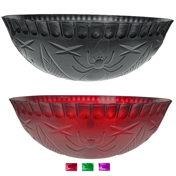 Halloween Crystal Cut Candy Bowls Set of 2, Black & Dark Red Decorative Plastic Serving Bowls, Snack Candy Dish Party 11x3.8 In with Noelle's Delight