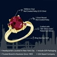 thumbnail image 2 of Gem Stone King 18K Yellow Gold Plated Silver Red Created Ruby 3 Stone Ring for Women | 2.53 Cttw | Oval 10X8MM | Gemstone July Birthstone | Wedding Engagement Anniversary Ring for Women | Size 6, 2 of 5
