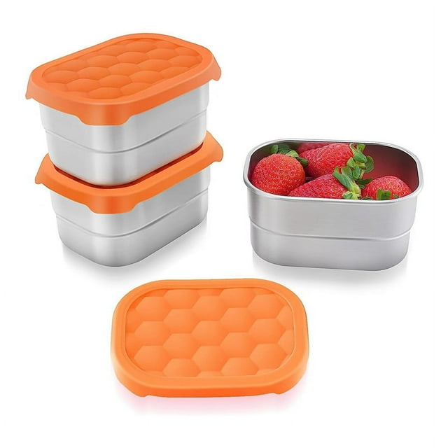 Stainless Steel Snack Containers for Kids Easy Open Leak Proof Small Food Containers with Silicone Lids Lunch Box 3Pcs
