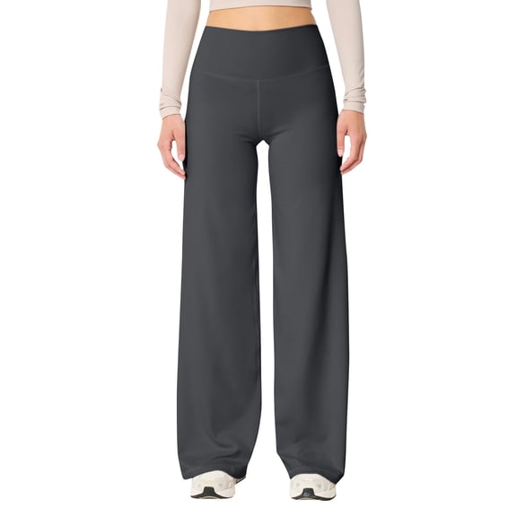 TRUBKH Wide Leg Pants for Women Stretch Fabric Flowy Women's Modern Fit Suit Pant with Pockets Flare Leggings for Women Womens Linen Pants Summer Capri Pants Athletic Yoga Leggings Gray S
