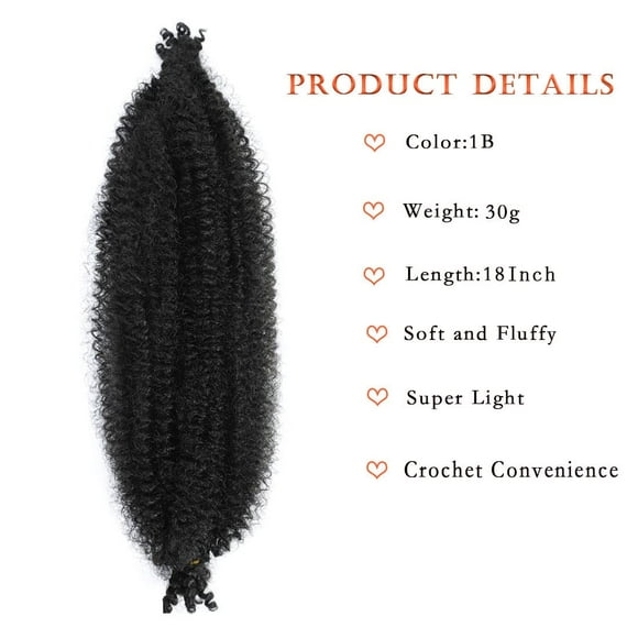 8 Packs Pre-Separated Springy Afro Twist Hair Suitable for Damaged Soft Locs Synthetic Marley Twist Braiding Hair (18 inches 1B)