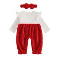 thumbnail image 4 of Mnyotv Ruffle Plush Rompers with Bow and Headbands Fall Winter Clothes for Infant Baby Girls Size 3-6Months, 4 of 7