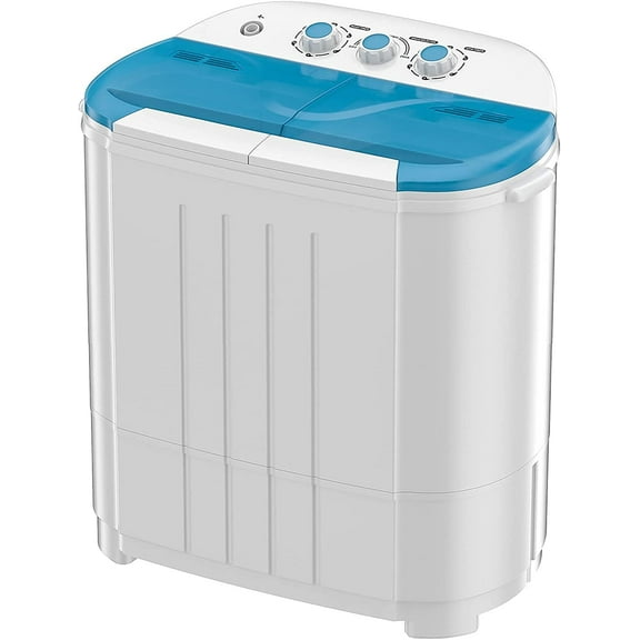 Portable Washing Machine, Mini Twin Tub Washer with 9lbs Washer, 5lbs Spinner, Compact Laundry Washer with Built-in Gravity Drain, Time Control, Small Washing Machine for Apartments, Dorm, RV