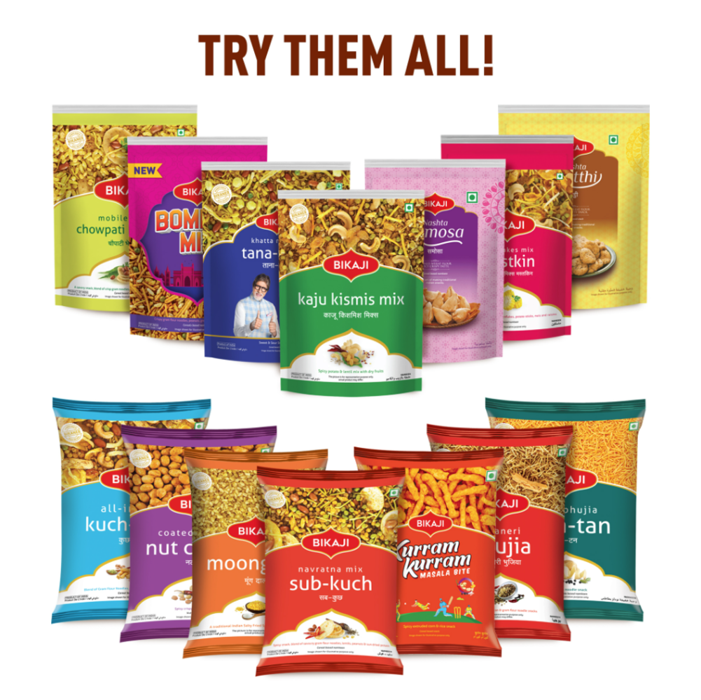 Bikaji Tout-en-un, 140g Mélange de nouilles à la farine de pois chiches, de légumineuses, de cornflakes, de noix et de raisins secs