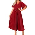 thumbnail image 1 of Vestido largo elegante con cuello en V y pliegues para mujer - Vestido midi fluido de gasa con corte en A - Adecuado para el trabajo, bodas, fiestas y uso diario, 1 of 5