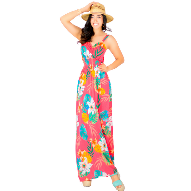 VESTIDO LARGO DE MUJER STRETCH DE ESTAMPADOS PRIMAVERALES UNITALLA
