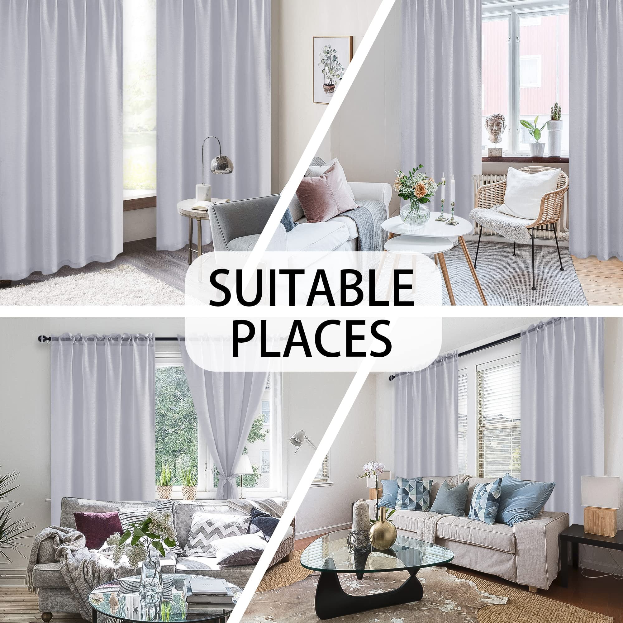 JIUZHEN Short Sheer Curtains 45 Inches Long, Rod Pocket Light Filtering Semi Transparent Voile Window Curtains for Living Room & Bedroom, Set of 2 Panels with Tiebacks, W52 x L45, Grey