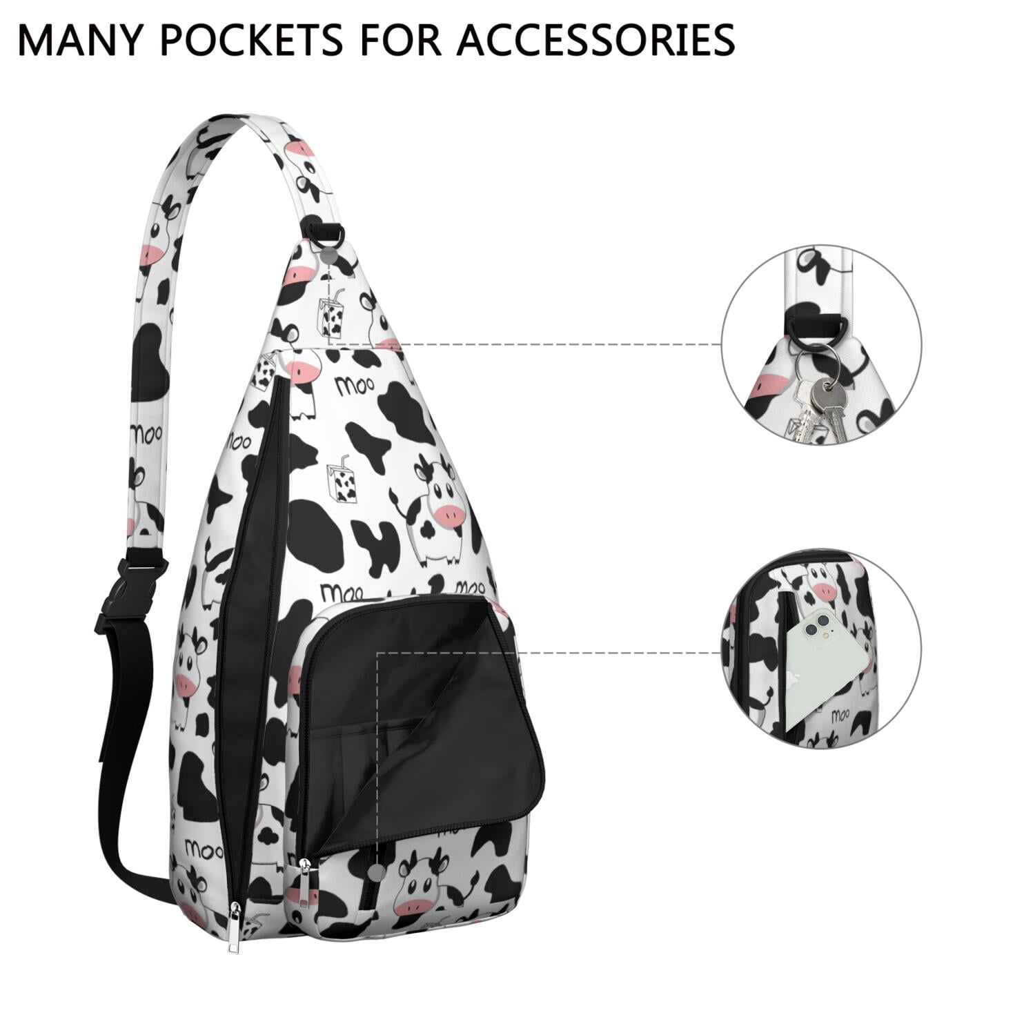 Vintage Highland Cow Print Sling Backpack – Cute Farmhouse Floral Cow Crossbody Bag for Women & Men, Lightweight Hiking Daypack