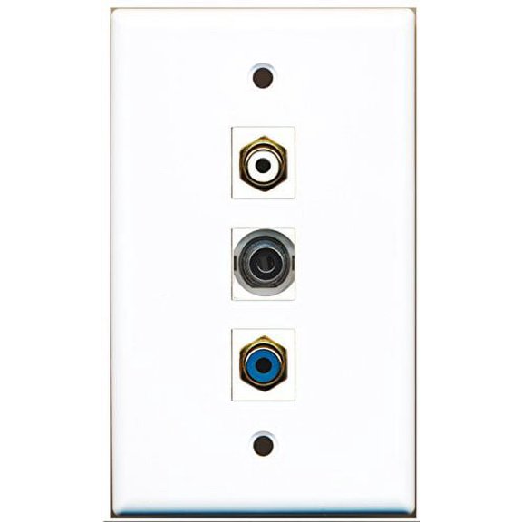 RiteAV - 1 Port RCA White and 1 Port RCA Blue and 1 Port 3.5mm Wall Plate