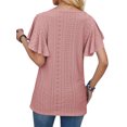 thumbnail image 4 of Nlife Women Floral Cut-out Scalloped Neck Ruffle Short SleeveT-Shirt, 4 of 7