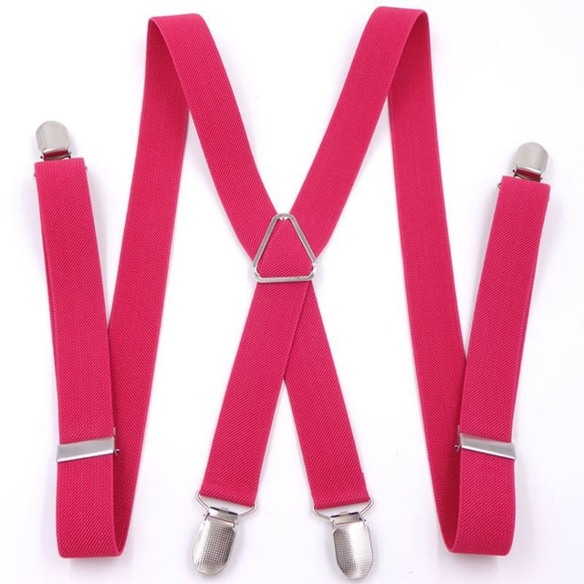 Sonducket Pantalones con tirantes Correa fotografía mujeres hombres Casual elástico cruzado pantalones Brace cinturón Clip para 160-195cm altura Accesorios de disfraces Rosa roja