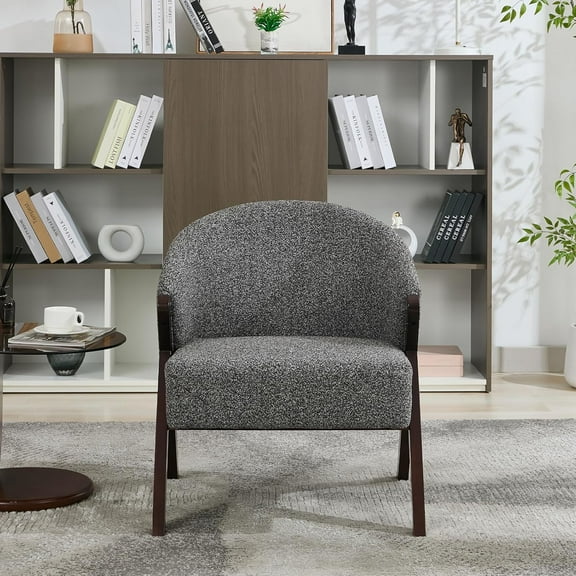 Accent Chair Mid Century Modern Chair Linen Fabric Living Room Chairs with Wood Frame Comfy Upholstered Reading Side Chair Easy Assembly for Bedroom ( Grey)