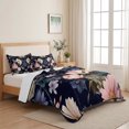 thumbnail image 5 of Quilts Twin XL Size Bedding Set, Boho Black Flowers Lightweight Quilted Comforter, Vintage Pink Purple Floral Leaf Soft Reversible Bedspread Coverlet with Pillow Covers for All Season, 68" x 98", 5 of 9
