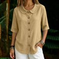 thumbnail image 2 of VBVC Women's Cotton Linen Button Down Shirt , Ladies' Peter Pan Collar Short Sleeve Blouse , Casual Summer Work Tops For Women, S-2XL, 2 of 7