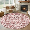 thumbnail image 2 of Farmhouse Red Large Area Rugs for Bedroom Living Room, Soft Non Slip Carpet Bedside Rug, Vintage Flower Leaf Botanical Plant Round Floor Cover Kitchen Accent Rug 7' for Dining Room/Office, 2 of 9