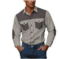 thumbnail image 2 of Mens Long Sleeve Western Shirt Big and Tall Casual Button Down Color Matching Work Collared Tops with Front Pockets, 2 of 5
