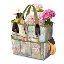 Garden Tool Bag,Labrador Dog and Flower Floral Garden Tool Organizer,Garden Gifts,Waterproof Multi-Pocket Garden Tool Storage 11.8x5.5x11.4 Inch(Tools NOT Included)