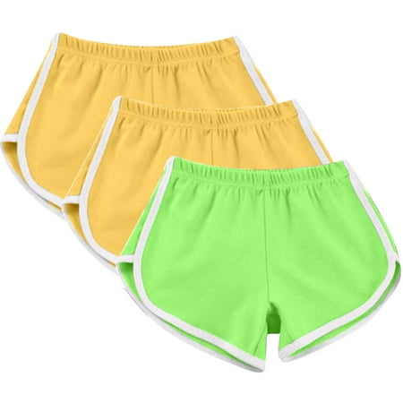 3 Pack Summer Hot Shorts for Women Elastic Waist Cotton Sports Shorts Athletic Yoga Dance Pajama Short Pants (M  Yellow 01)