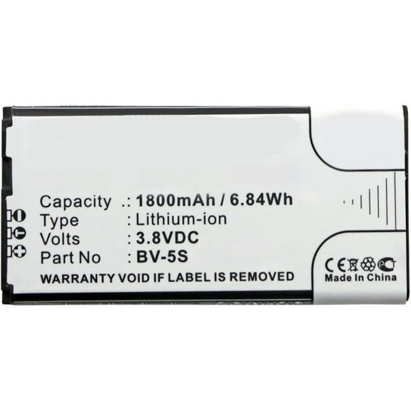 Batteries N Accessories BNA-WB-L3479 Cell Phone Battery - Li-Ion, 3.8V, 1800 mAh, Ultra High Capacity Battery - Replacement for Nokia BV-5S Battery