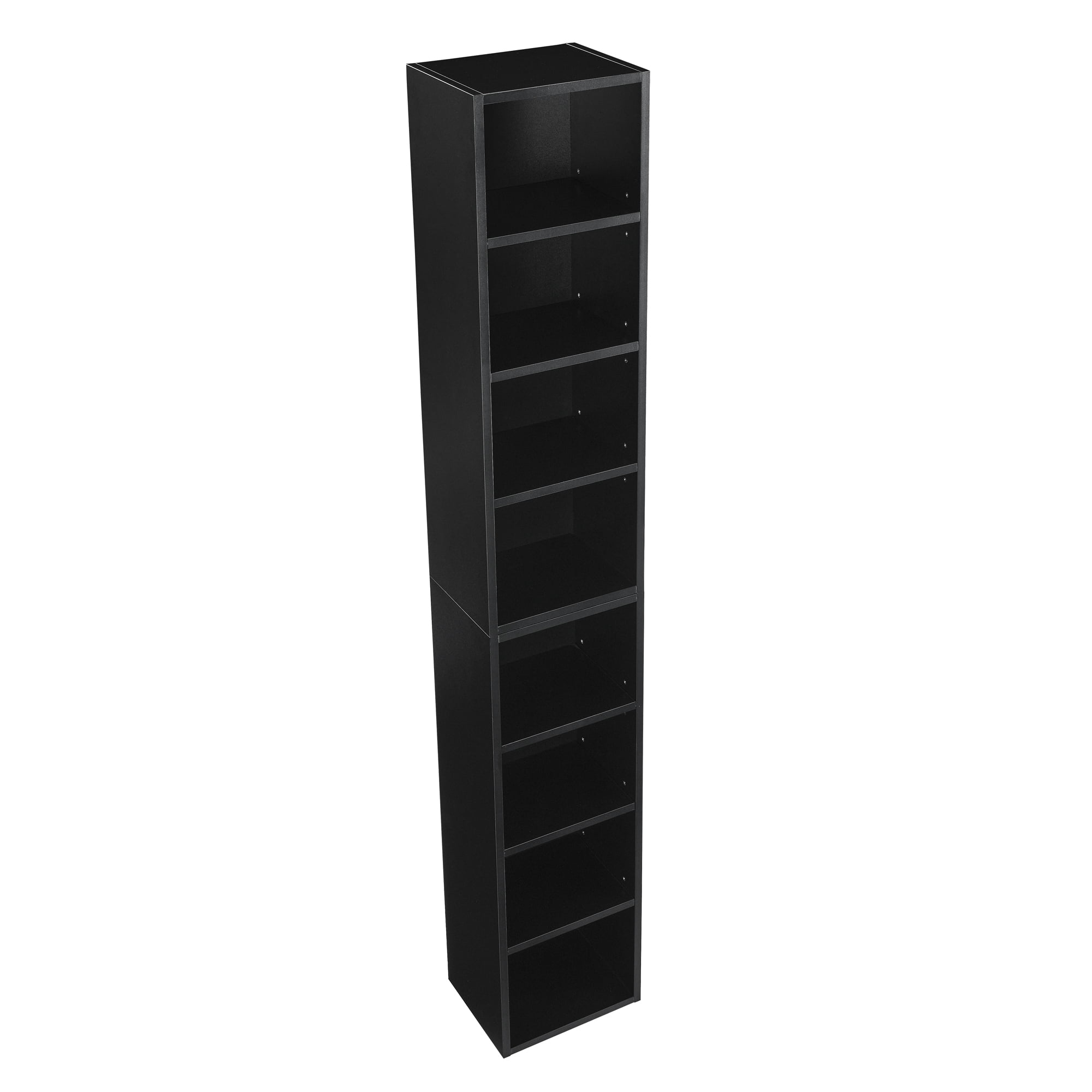 71''T Combined Book Shelf, Adjustable Narrow Storage Cabinet, Tower Display Rack for CD DVD Storage, Corner Wall Bookcase w/Adjustable Shelf, Black
